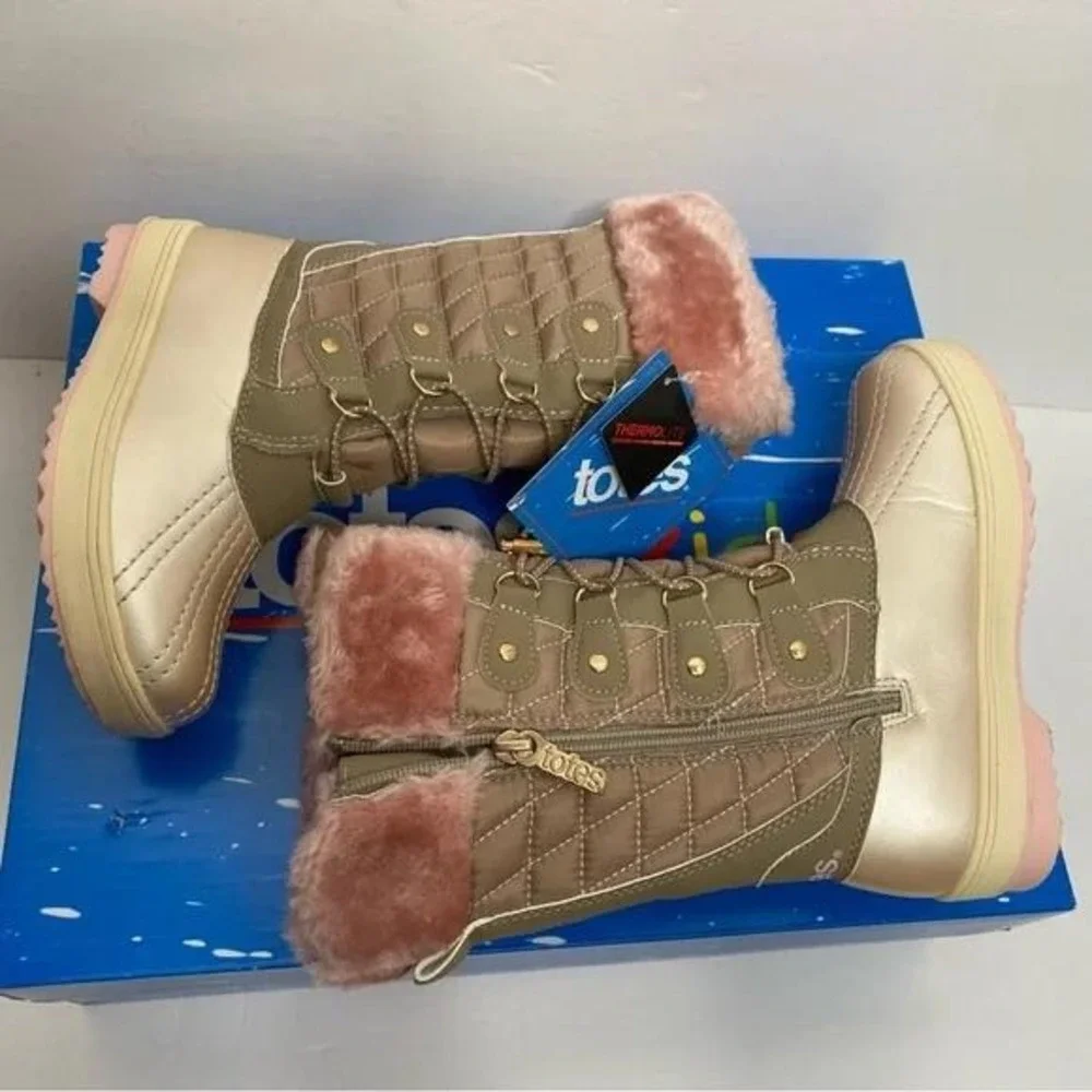 Totes‎ Kids Girls Pink Fur Lined Snow Boots Waterproof Winter Warm Sz 12/ #S2601